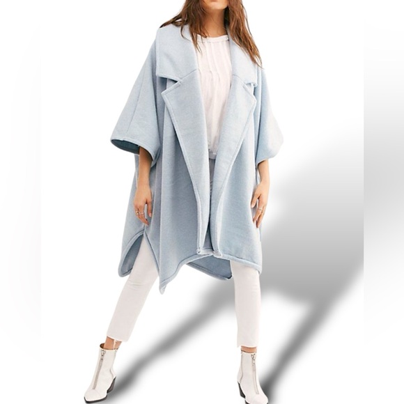 Free People Jackets & Blazers - NWT Free People Off Duty Oversized Poncho Light Blue One Size Warm Coat Pull On